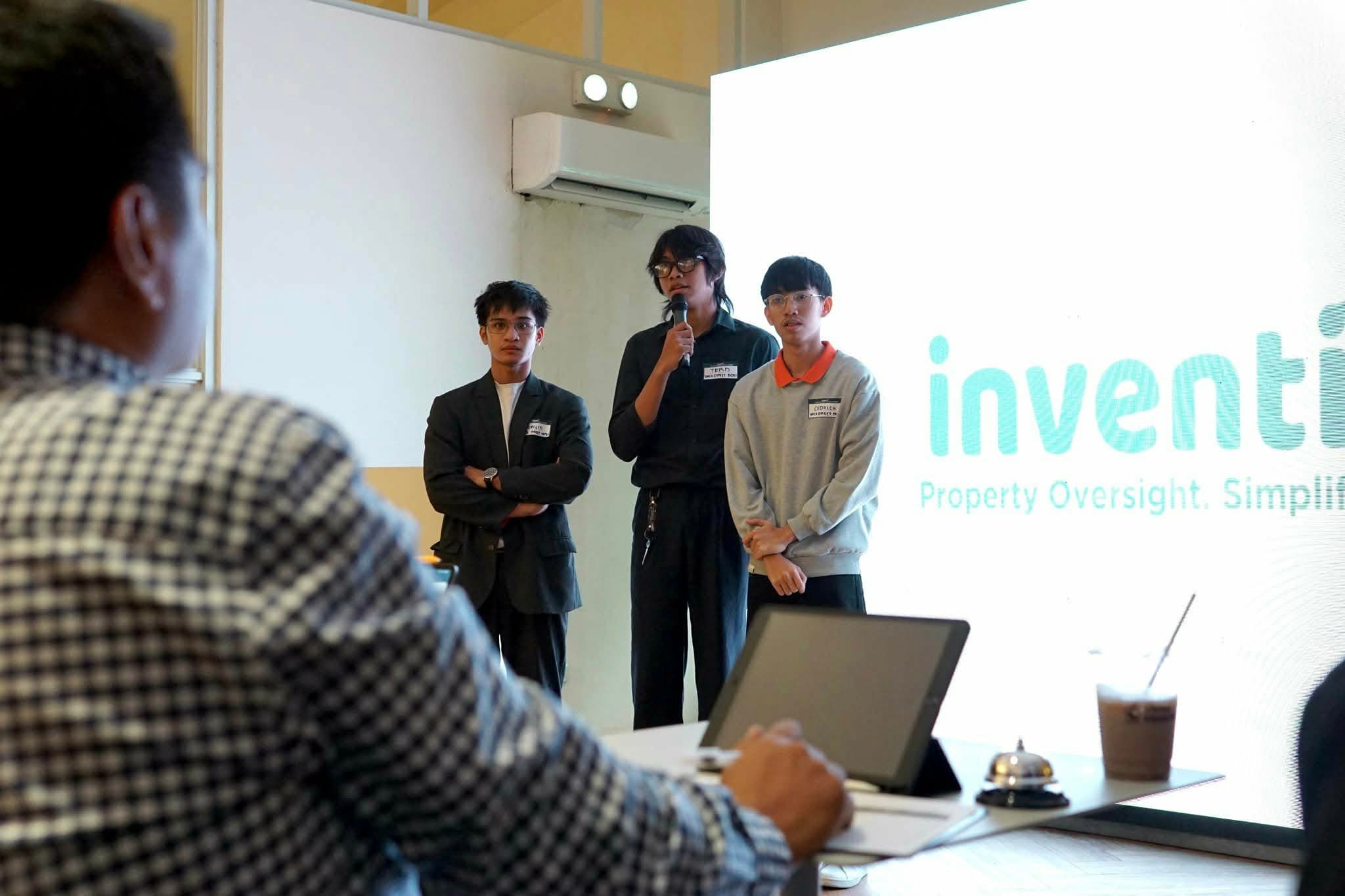 Pitching PropertyEase to the judging panel at the Inventi Hackathon